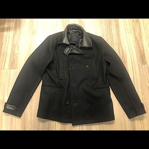 Guess Jeans Leather Collar Coat Sz L Jacket Black